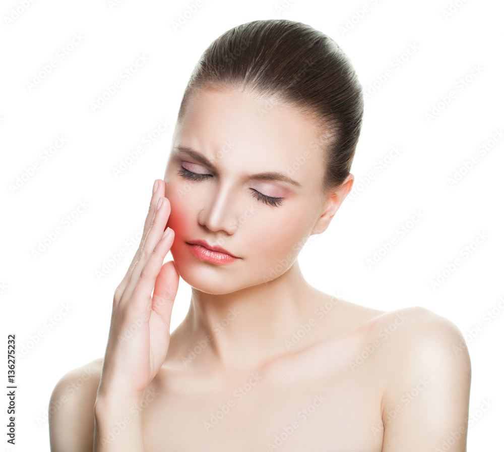 Young Woman with an Headache. Woman Puts Hands on the Head Isola Young Woman with an Headache. Woman Puts Hands on the Head Isola
