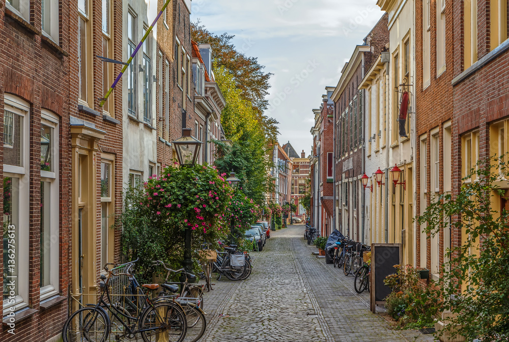 Obraz premium ulica w Leiden, Holandia