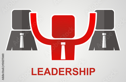 leadership concept - leader raises his hands up