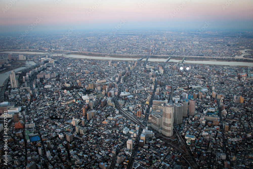 Megapolis of Tokyo panorama from Skytree by sunset, Japan