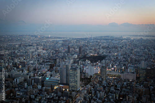 Photography Megapolis of Tokyo panorama from Skytree by sunset, Japan