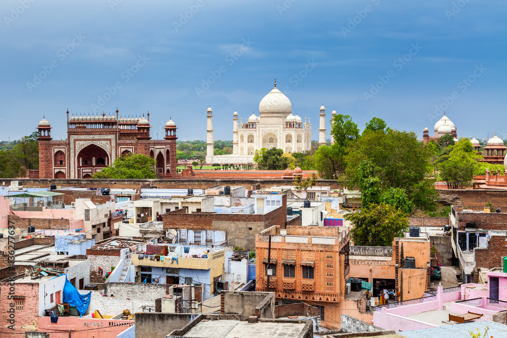 Agra downtown with Taj Mahal, India