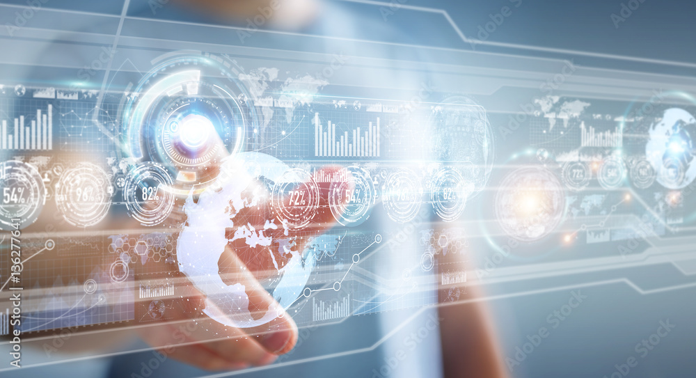 Hologram screen with digital datas used by businessman 3D render Hologram screen with digital datas used by businessman 3D render