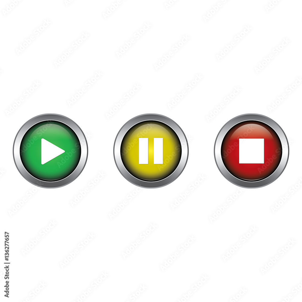 Play, Pause and Stop buttons collection vector design isolated on white background Play, Pause and Stop buttons collection vector design isolated on white background