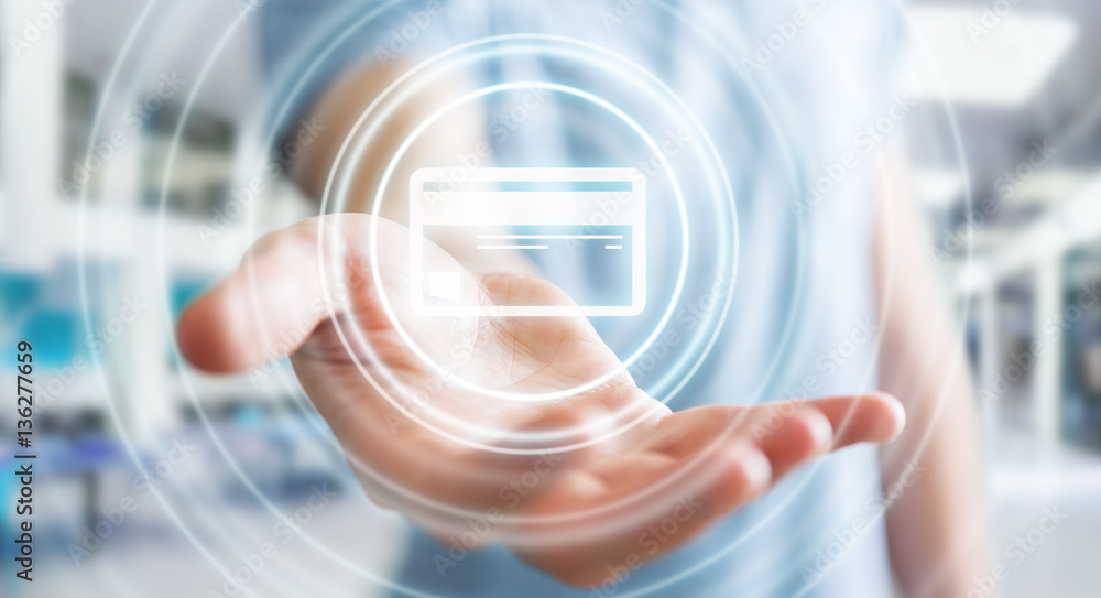 Businessman using digital payment interface 3D rendering Businessman using digital payment interface 3D rendering