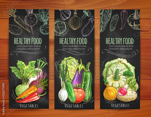 Healthy food banners with sketch vegetables
