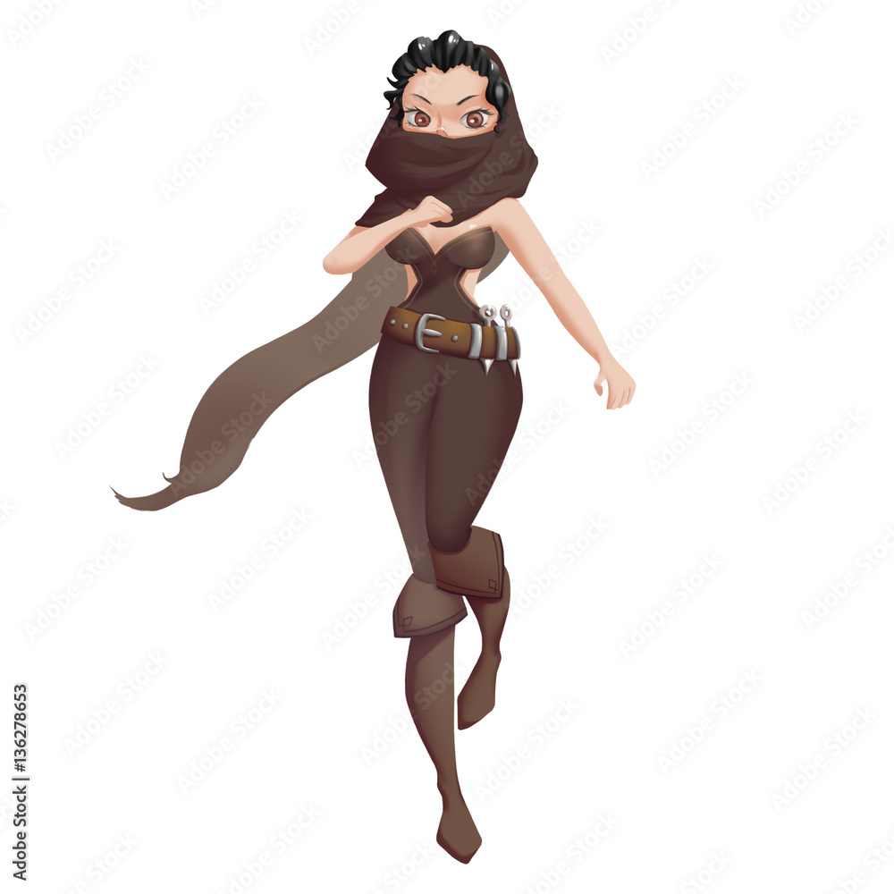 Cool Characters Series: The Running Muslim Woman isolated on Black  Background. Video Game's Digital CG Artwork, Concept Illustration,  Realistic Cartoon Style Background and Character Design Stock Illustration  | Adobe Stock