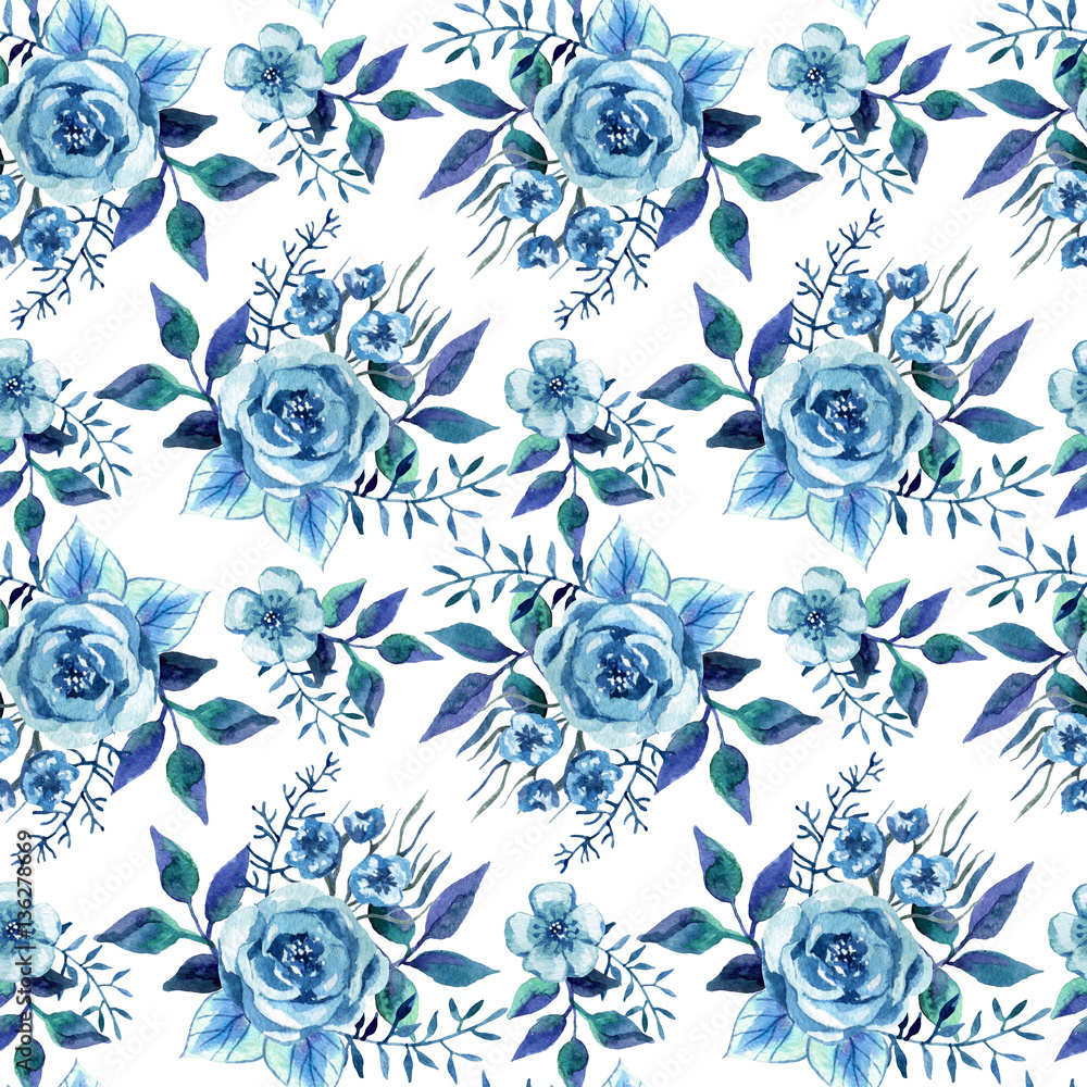 blue roses pattern Stock Illustration | Adobe Stock