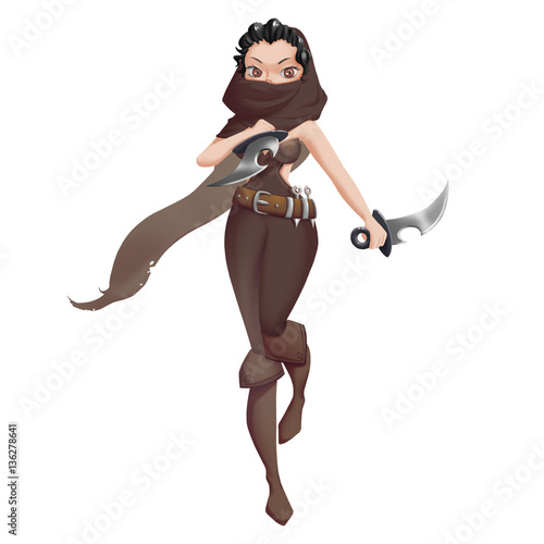 Canvas-taulu Cool Characters Series: The Girl Assassin isolated on Black Background