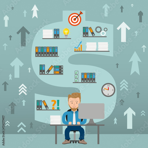 Cartoon Businessman Office Dollar Work