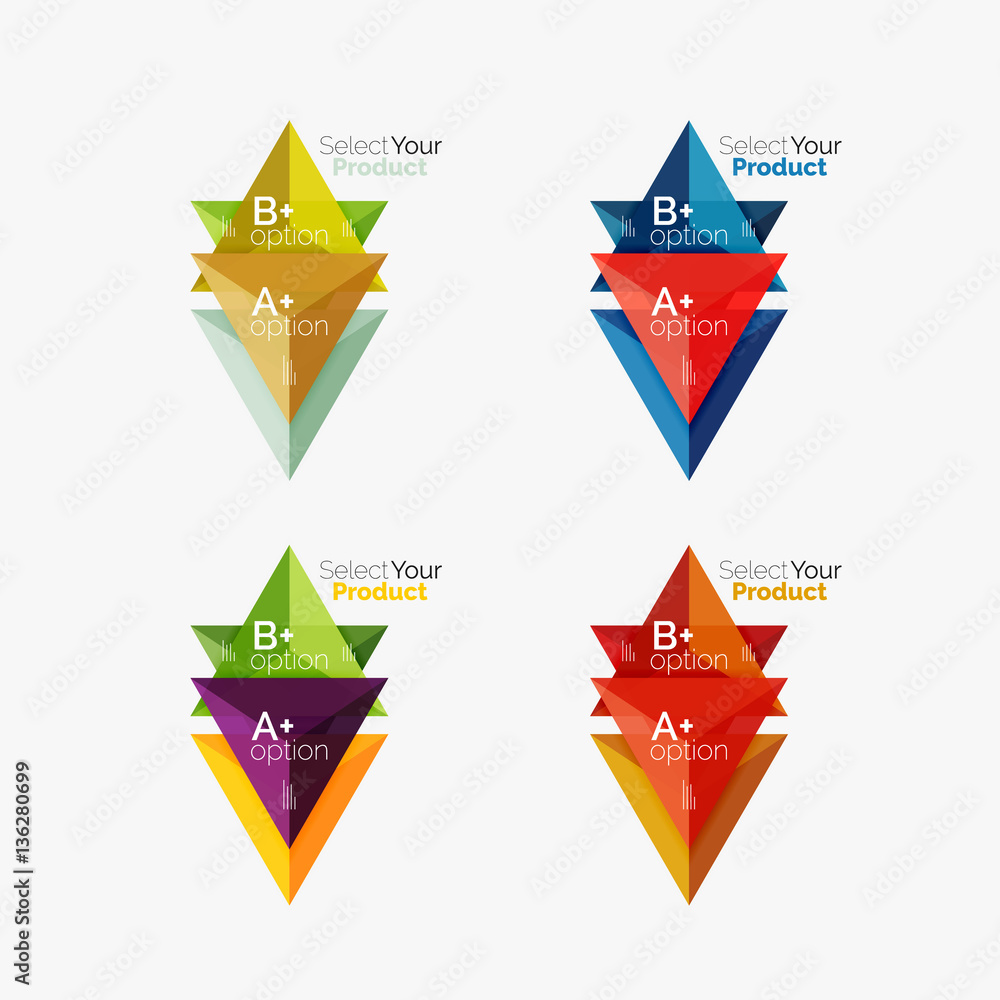 Set of triangle option infographic layouts Set of triangle option infographic layouts