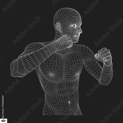 Boxer. Fighting Man. 3D Model of Man. Sport Symbol.