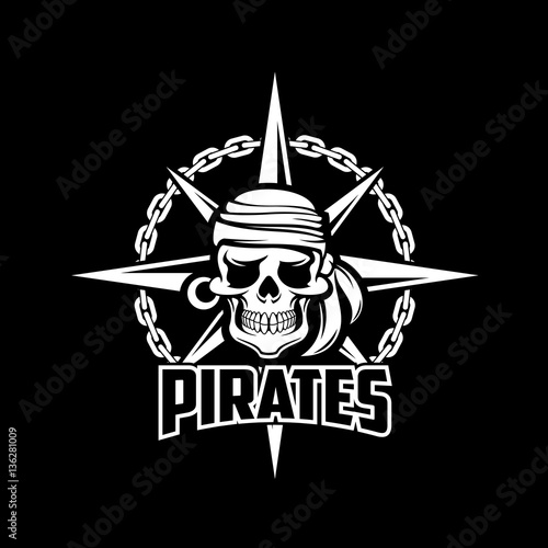 Pirates skull symbol black vector flag or poster