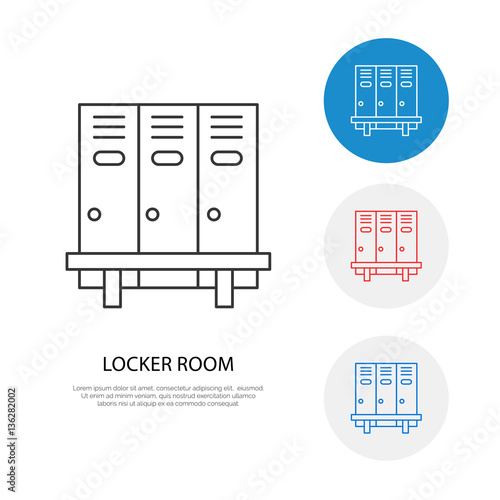 School locker room vector icon. Cloakroom sign, wardrobe thin line pictogram. Interior illustration.