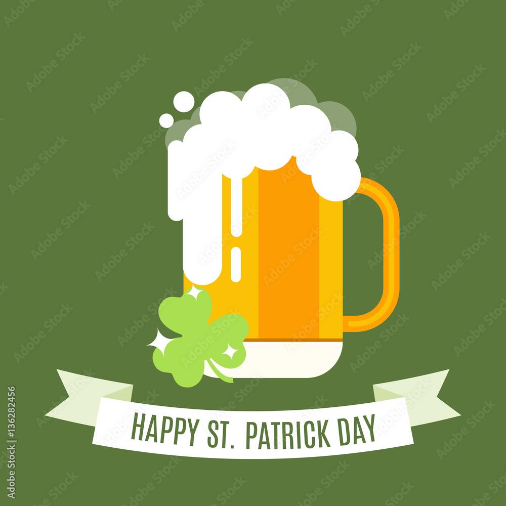 Happy Saint Patrick day. Leprechaun icon beer logo isolated background. Shamrock clover leaf. Traditional Northern Ireland celtic patrick's poster vector illustration Happy Saint Patrick day. Leprechaun icon beer logo isolated background. Shamrock clover leaf. Traditional Northern Ireland celtic patrick's poster vector illustration