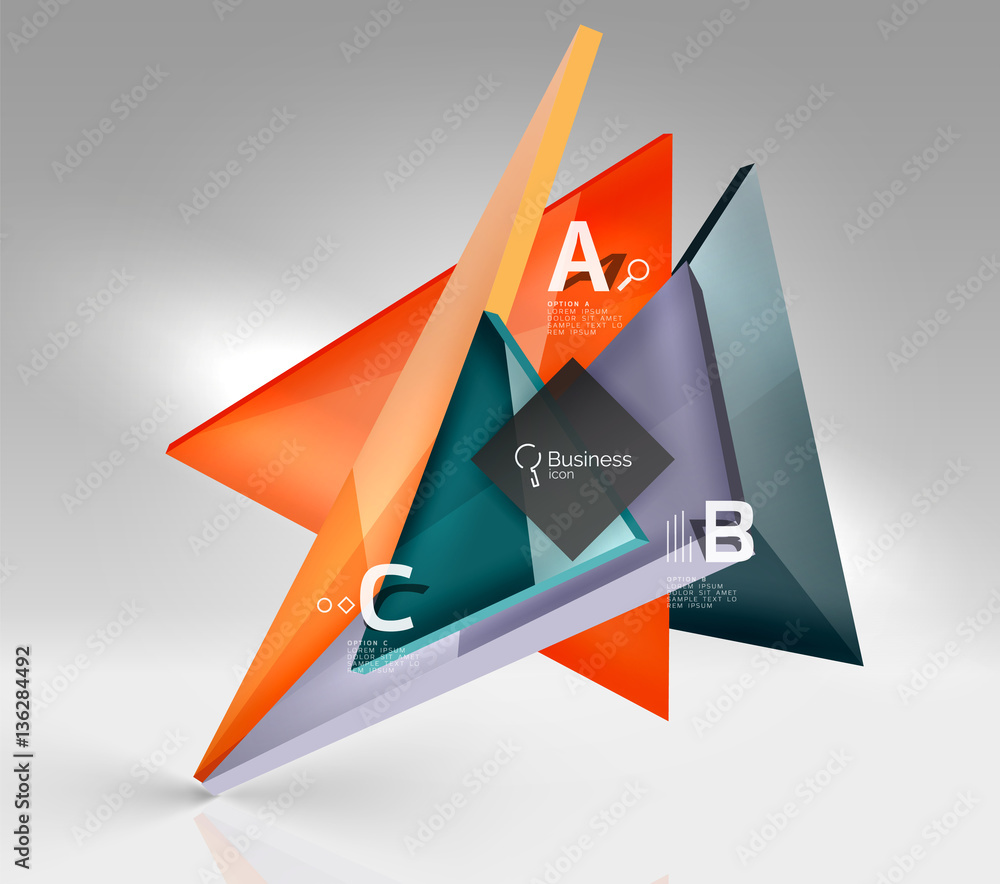 Colorful glossy glass triangle on empty 3d space Colorful glossy glass triangle on empty 3d space