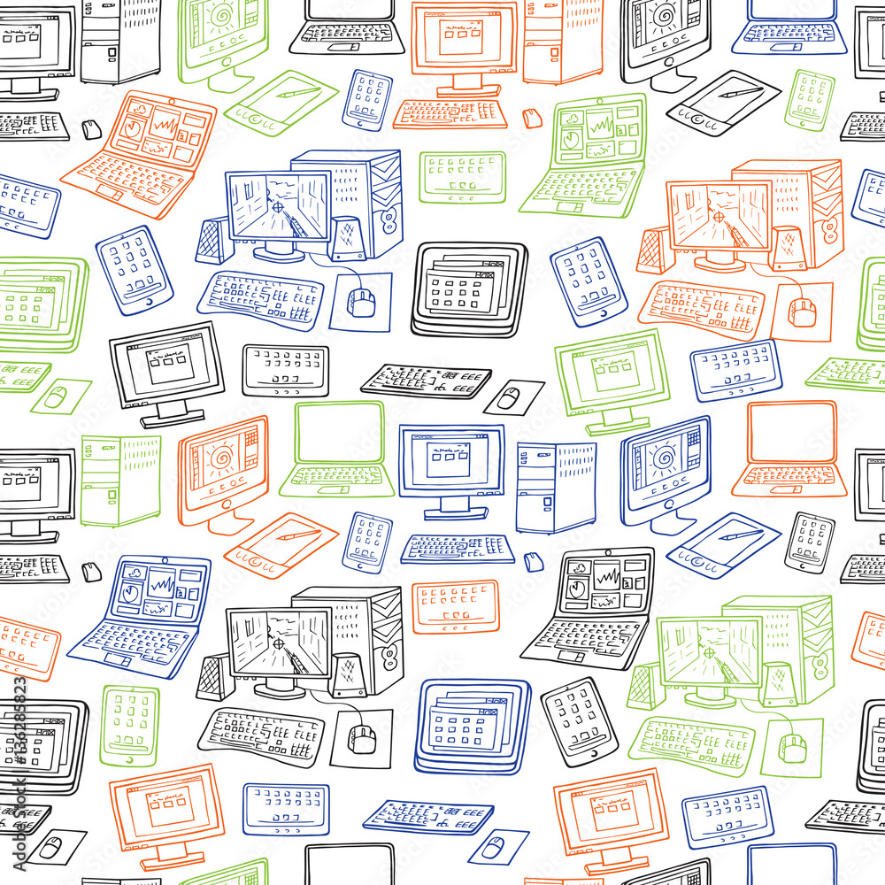 Computer, laptop, monitor seamless vector pattern