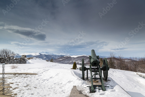 Cannon in the mountain in winter