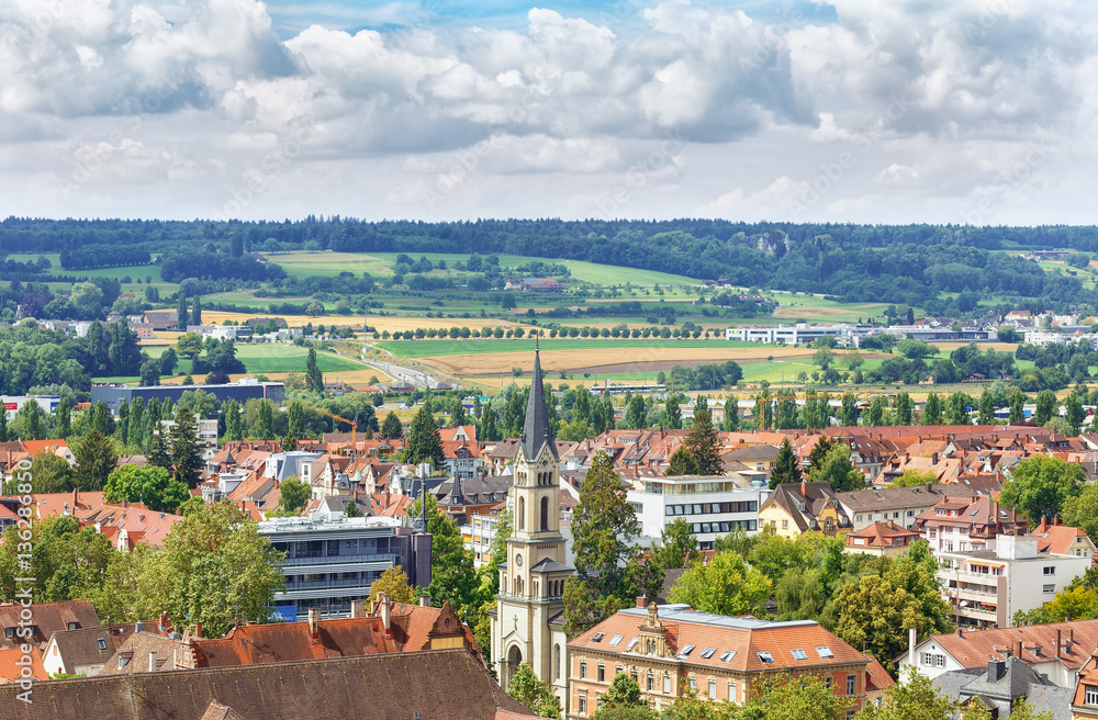 Panoramic view of Konstanz city from munster.Baden-wuerttemberg  region.Germany.
