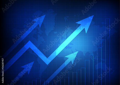 Vector : Increasing graph with world map on business background