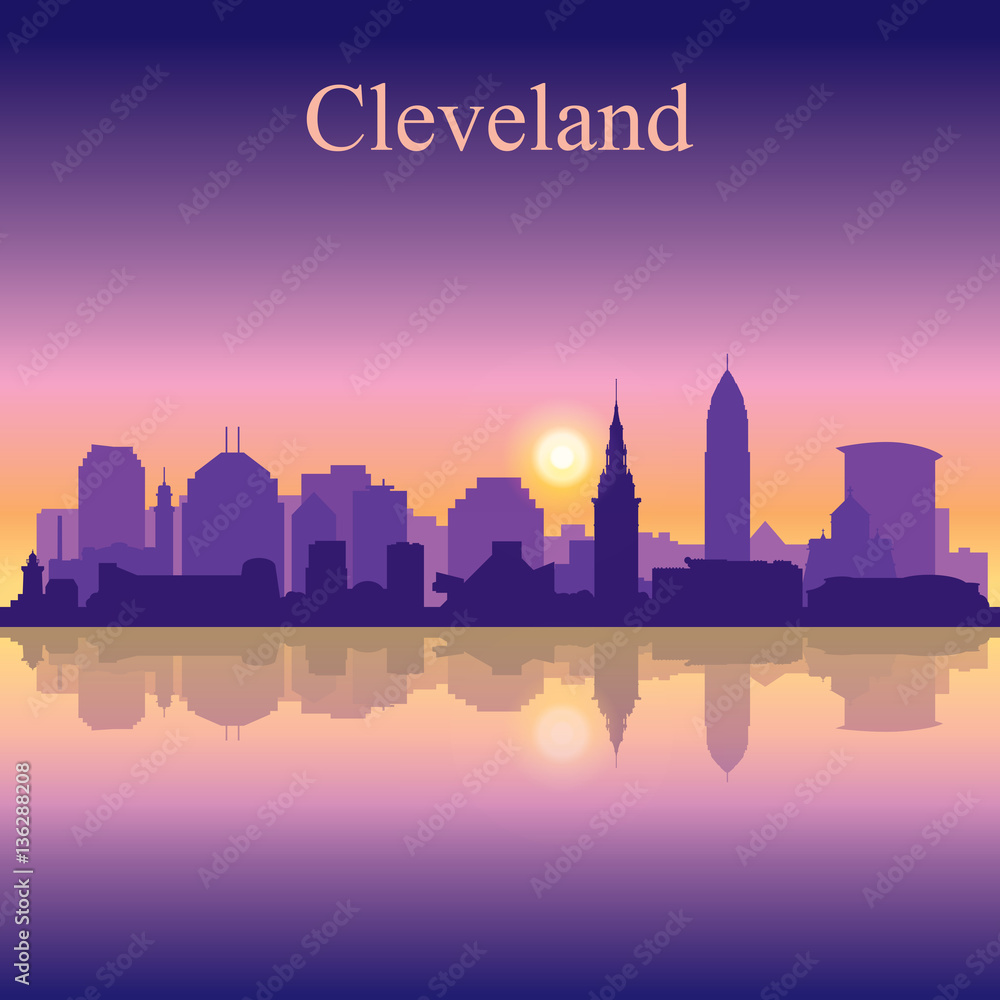 Cleveland silhouette on sunset background