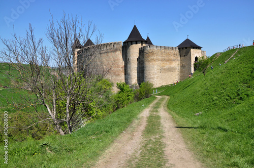 Walls and towers of the old fortress in Khotyn in Ukraine