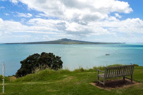 An Old Bench at Look Out Spot on North Head Auckland New Zealand © Rangkong