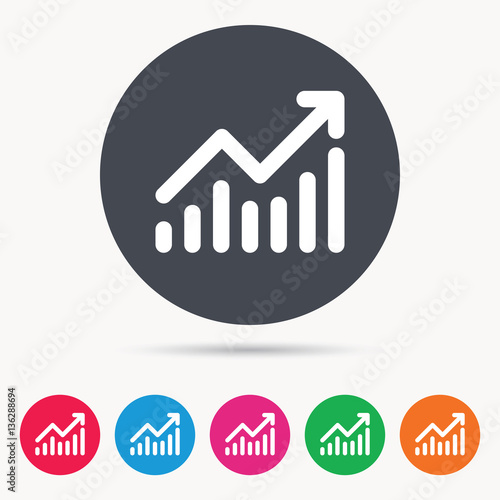 Graph icon. Business analytics chart symbol. Colored circle buttons with flat web icon. Vector