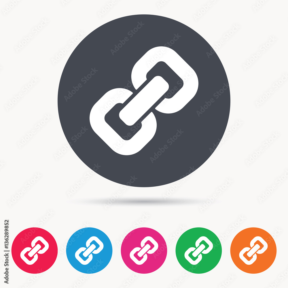 Chain icon. Internet web hyperlink symbol. Colored circle buttons with flat web icon. Vector Chain icon. Internet web hyperlink symbol. Colored circle buttons with flat web icon. Vector