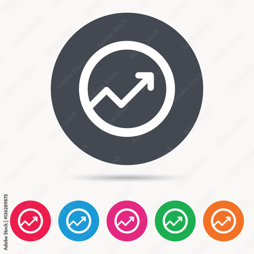 Growing graph icon. Business analytics chart symbol. Colored circle buttons with flat web icon. Vector Growing graph icon. Business analytics chart symbol. Colored circle buttons with flat web icon. Vector