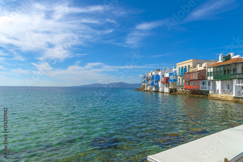 The picturesque Little Venice in Mykonos, Cyclades, Greece.