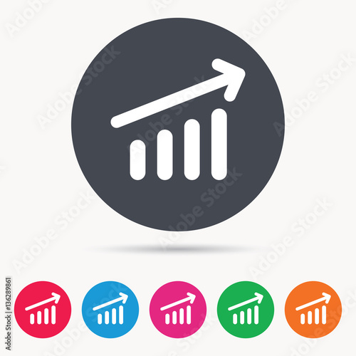Growing graph icon. Business analytics chart symbol. Colored circle buttons with flat web icon. Vector