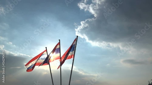 Slow motion Hd Footage : Thailand flage Blowing by the wind on drametic blue sky photo