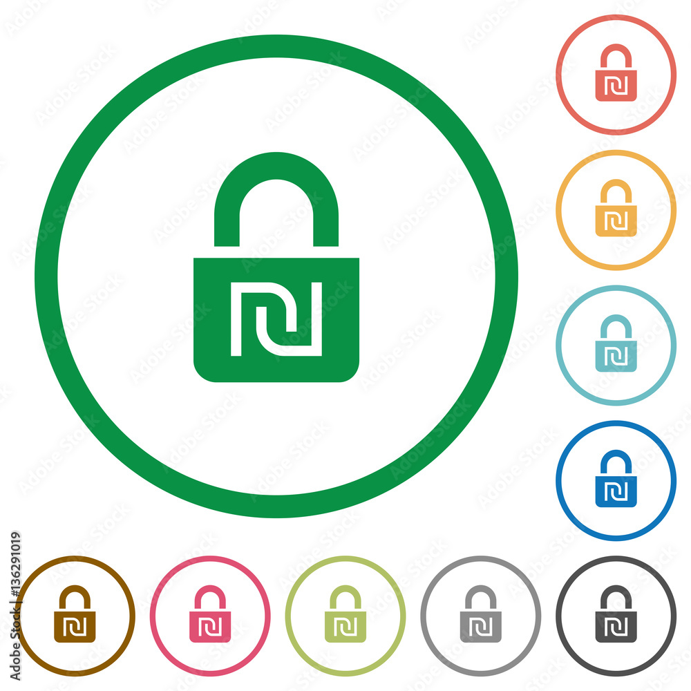 Locked Shekels flat icons with outlines Locked Shekels flat icons with outlines