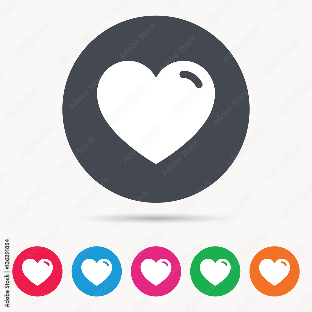 Heart icon. Romantic love symbol. Colored circle buttons with flat web icon. Vector Heart icon. Romantic love symbol. Colored circle buttons with flat web icon. Vector
