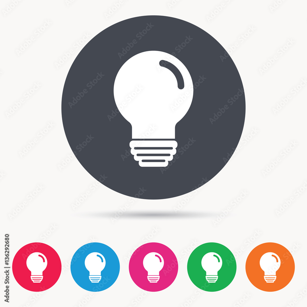 Light bulb icon. Lamp sign. Illumination technology symbol. Colored circle buttons with flat web icon. Vector Light bulb icon. Lamp sign. Illumination technology symbol. Colored circle buttons with flat web icon. Vector
