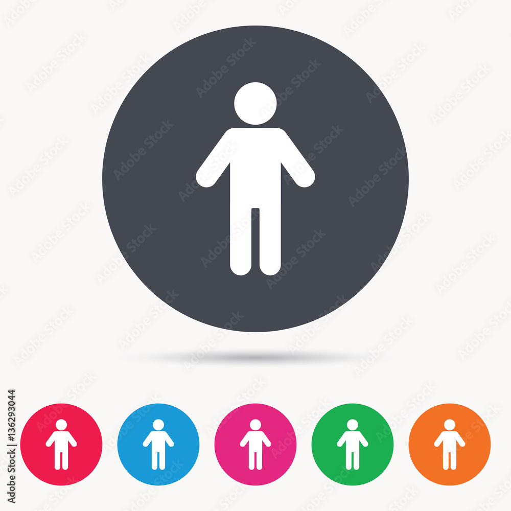 Man icon. Male human symbol. User sign. Colored circle buttons with flat web icon. Vector Man icon. Male human symbol. User sign. Colored circle buttons with flat web icon. Vector