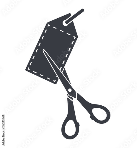 Price reduction icon concept. Scissors cutting the price tag