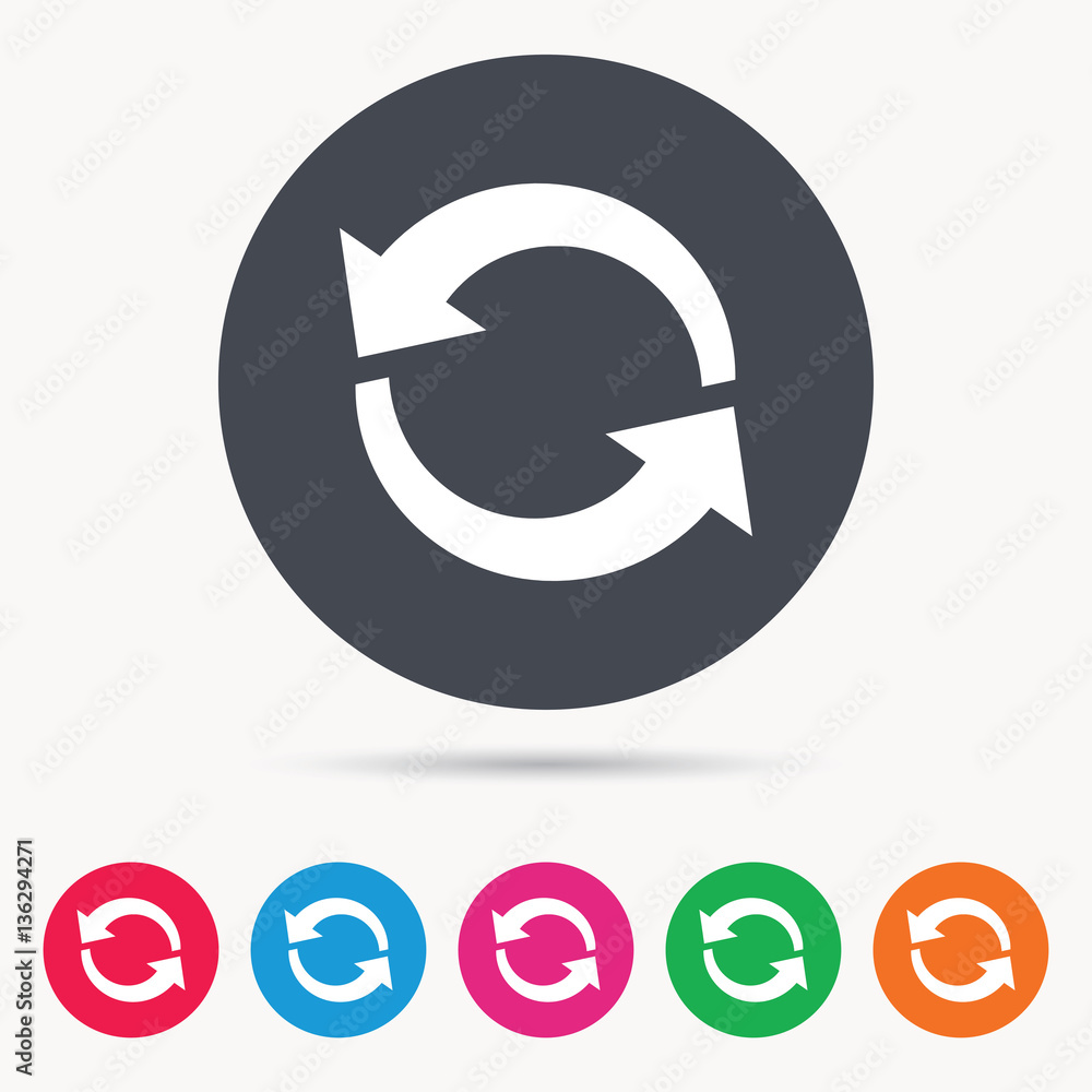 Update icon. Refresh or repeat symbol. Colored circle buttons with flat ...