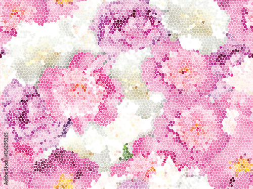 Pink peonies mosaic seamless texture. Flower vector texture.