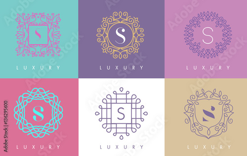 S Letter Pastel Floral Monogram Lines Logo Design.