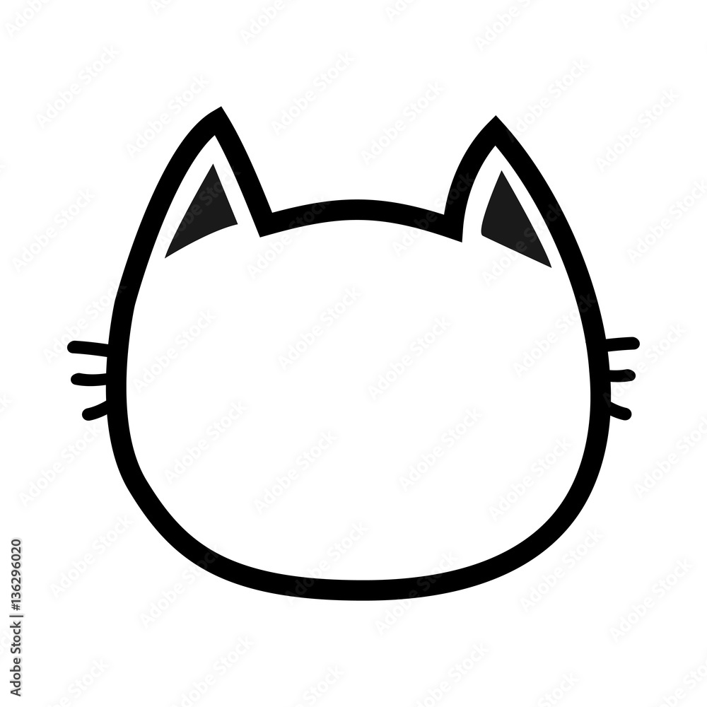 Black cat head face contour silhouette icon. Line pictogram. Cute funny cartoon character. Kitty kitten whisker Empty template. Baby pet collection. White background. Isolated. Flat design.