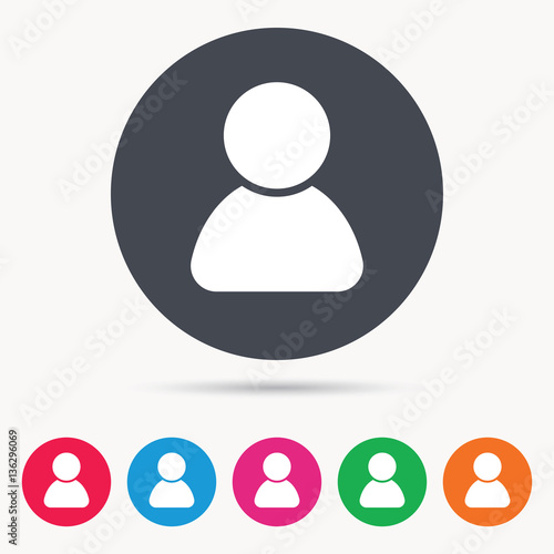 User icon. Human person symbol. Avatar login sign. Colored circle buttons with flat web icon. Vector
