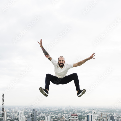 Man Practice Yoga Rooftop Concept