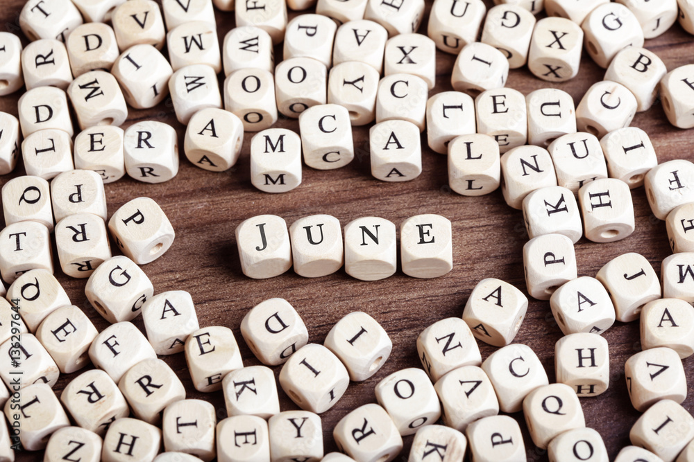 June, letter dices word June, letter dices word