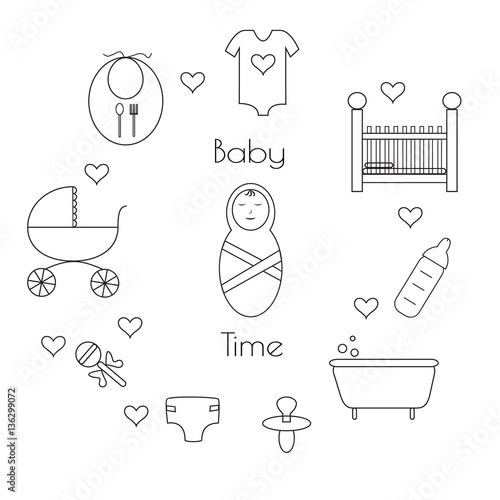 Set of baby icons. Supplies for newborn