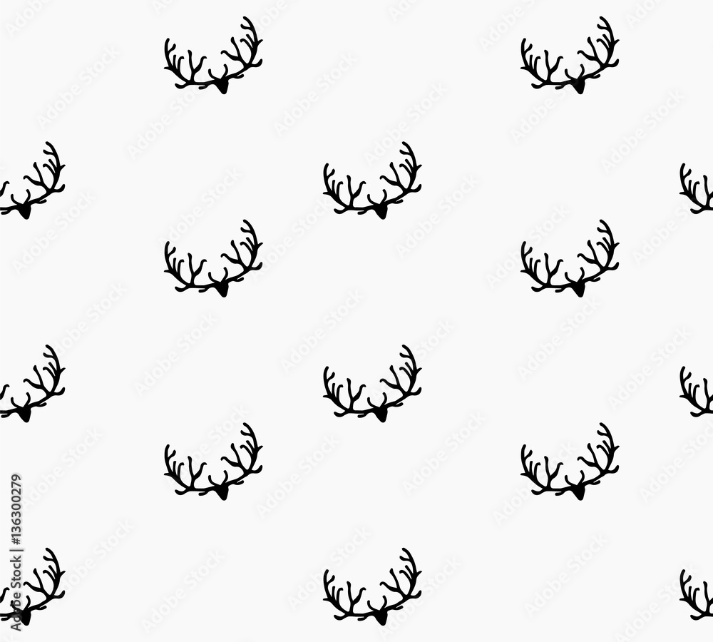 Doodle Hand Drawn Seamless Patterns with Deers Doodle Hand Drawn Seamless Patterns with Deers