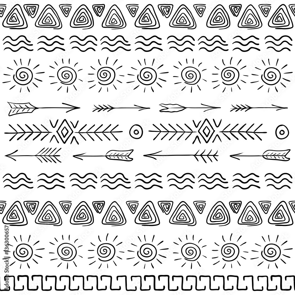 Fototapeta premium Seamless vector pattern. Duplicate natural ethnic symbols to decorate textiles and printed products.