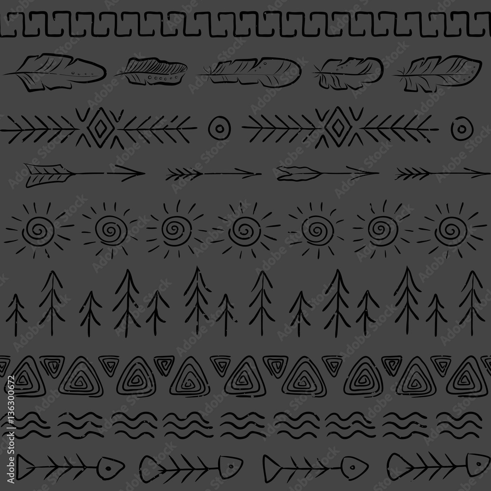 Seamless vector pattern. Duplicate natural ethnic symbols to decorate textiles and printed products. Seamless vector pattern. Duplicate natural ethnic symbols to decorate textiles and printed products.