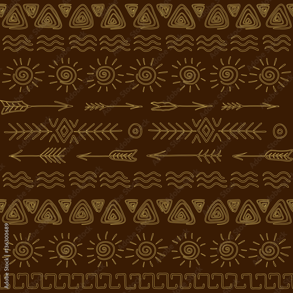 Seamless vector pattern. Duplicate natural ethnic symbols to decorate textiles and printed products.